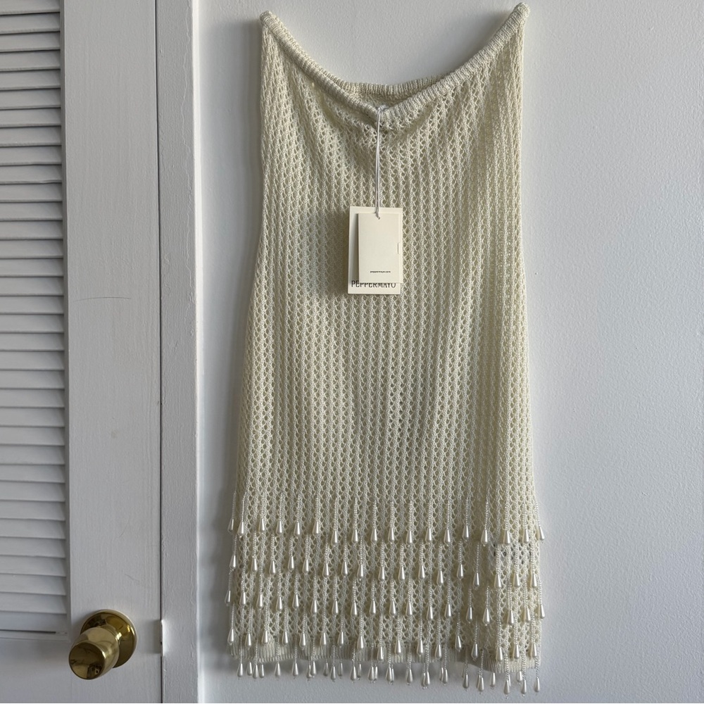 Peppermayo Carpe Diem - Miracle Beaded Crochet Mini Dress - Ivory XS